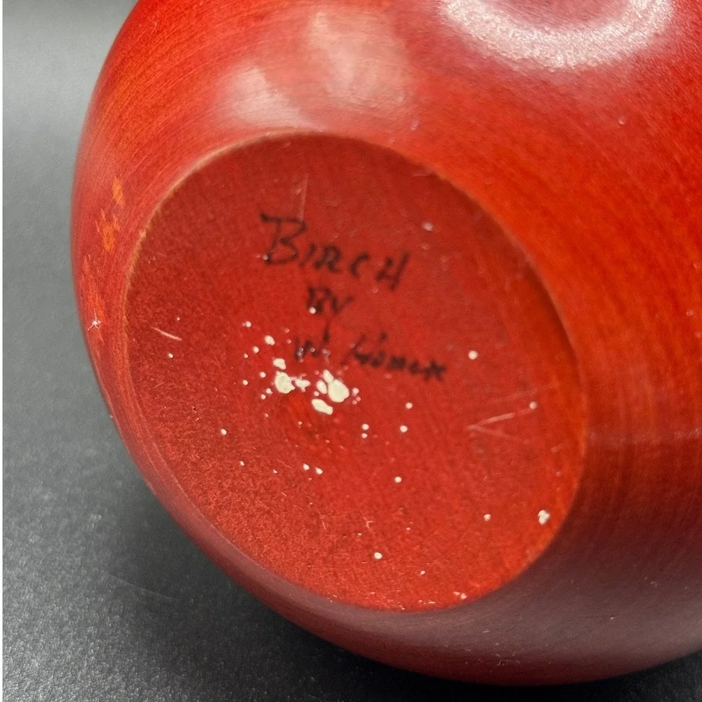Signed Hand Turned Birch Wood Bud Vase‎ Red Burnt Live Edge Nature Artisan MCM